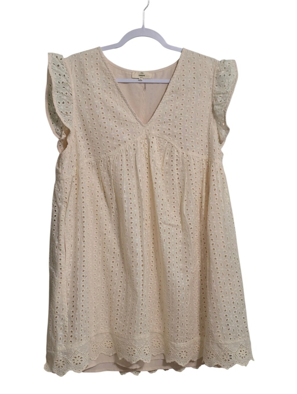 Entro Cream Eyelet Lace Babydoll Mini Dress XL Boho Western Coastal Cowgirl